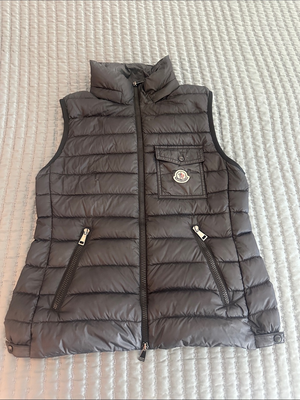 Moncler Women's Black Quilted Down Vest with Logo Patch - Size 2